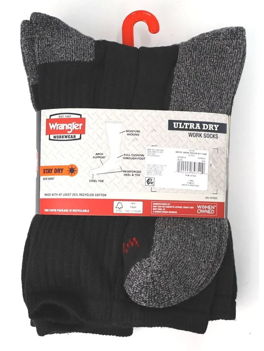 Wrangler Workwear Ultra Dry Crew Socks 6-Pack Big & Tall